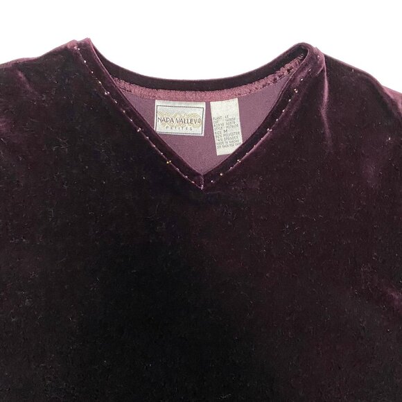 NAPA VALLEY Petites Burgundy Velvet Beaded V-Neck Top 90s Y2K Vintage PM - Picture 4 of 11